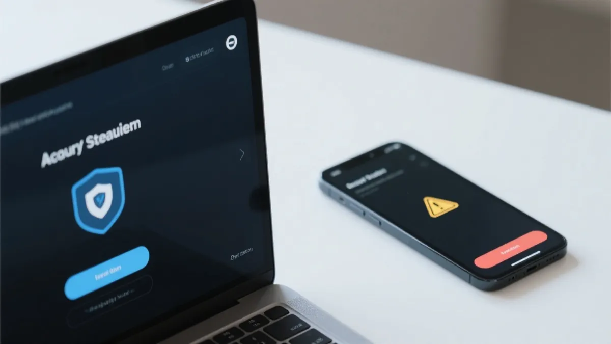 手机与笔记本上的安全提示与直播播放界面示意